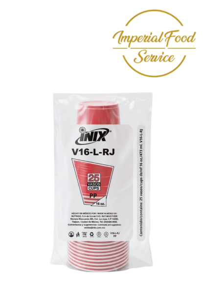 Vaso Plastico Rojo 16 oz Inix 25 pzas